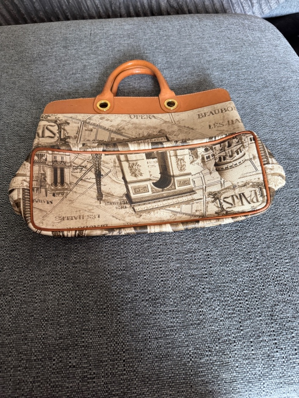 Canvas City-Map Tote with Tan Leather Trim